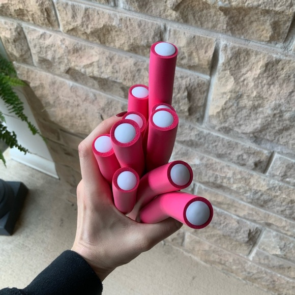 Flexible Bendable Heatless Hair Curling Rods Foam Pink Set X 11 - Picture 6 of 8